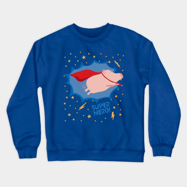 Super Hero Hog Crewneck Sweatshirt by Loo McNulty Design